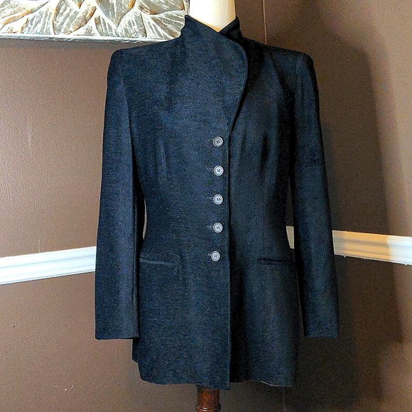 Giorgio Armani vintage black textured 5 button collared long blazer jacket sz 44 - Picture 2 of 11